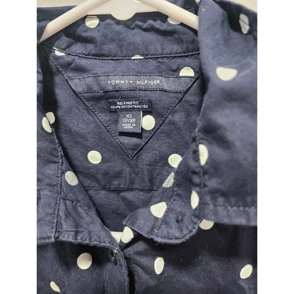 Tommy Hilfiger Button Up Blouse Women White/Blue Size XS Polka Dot 100% Cotton - Picture 2 of 3